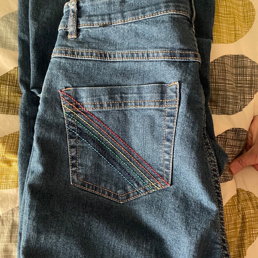 F21 Wide leg jeans with rainbow detail on pockets